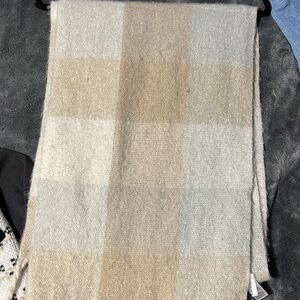 Plaid Wool Scarf in Beige and Gray